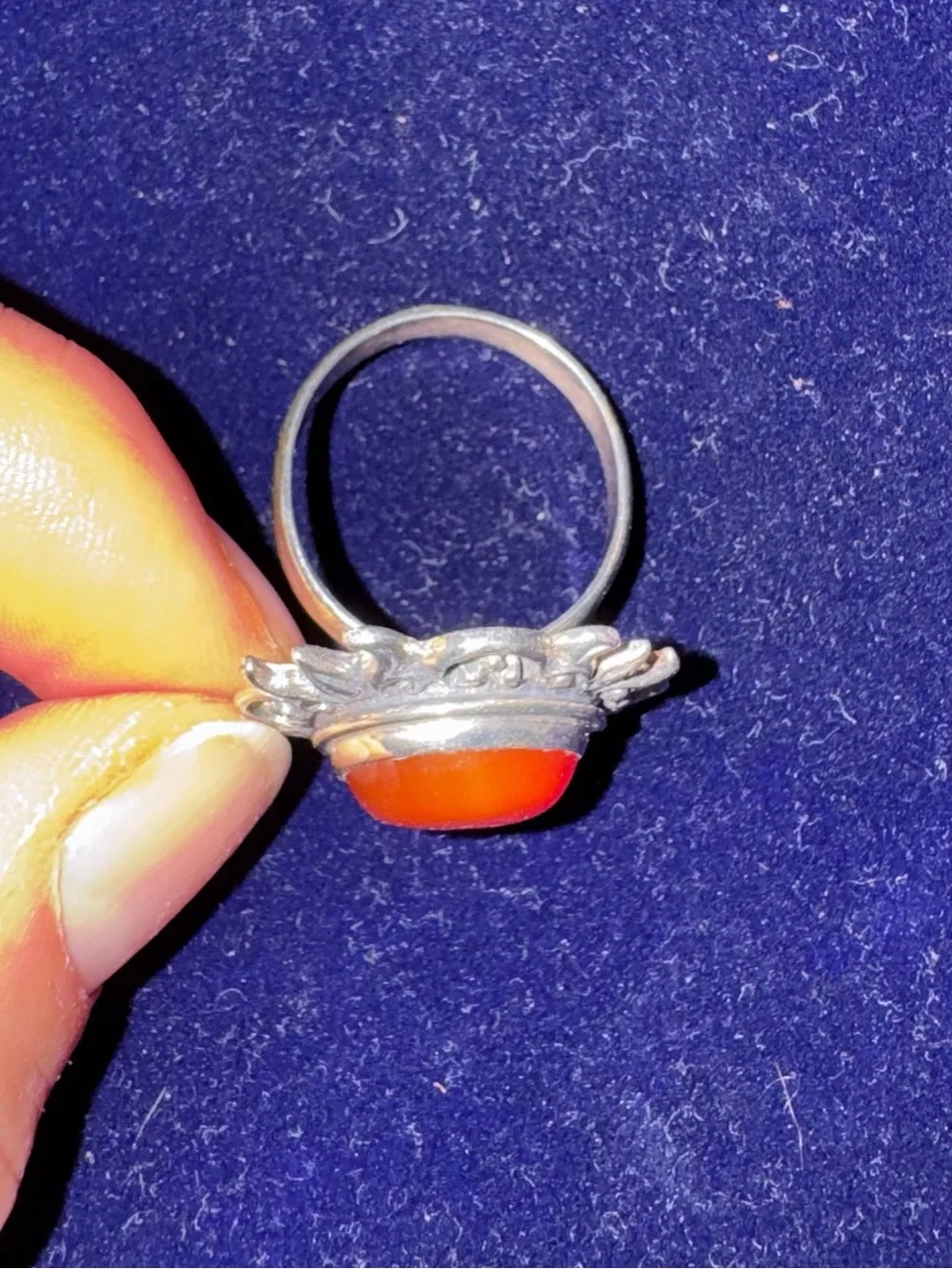 Ovi Silver Sunburst Ring with Amber Orange Cabochon